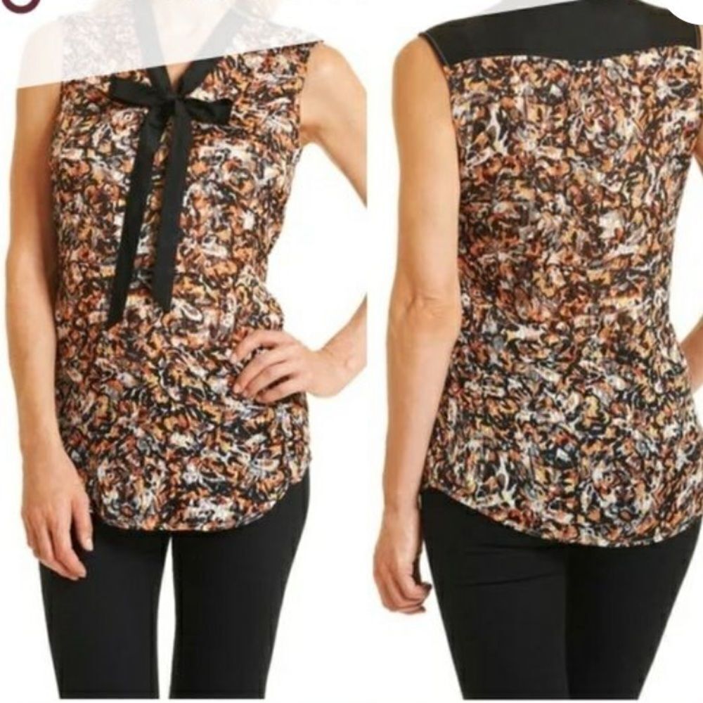 Robert Graham Women's Natural Floral Silk Blend Lulu Top w/ Bow‎ Detail Size XL